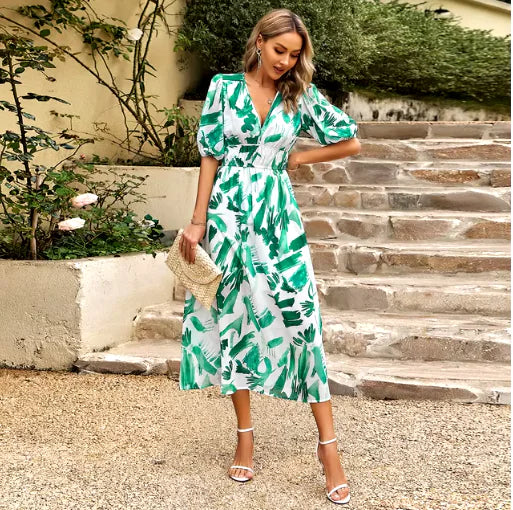 Printed V-Neck Summer Dress