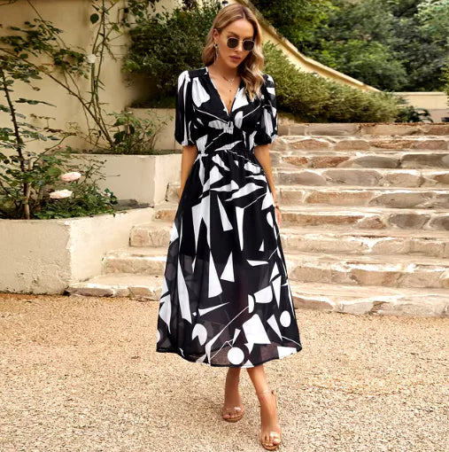 Printed V-Neck Summer Dress