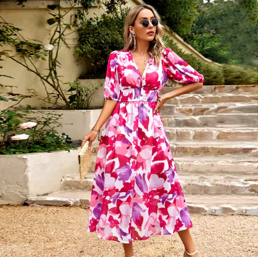 Printed V-Neck Summer Dress