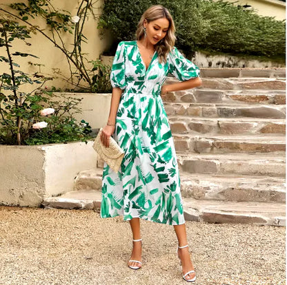 Printed V-Neck Summer Dress