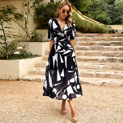 Printed V-Neck Summer Dress
